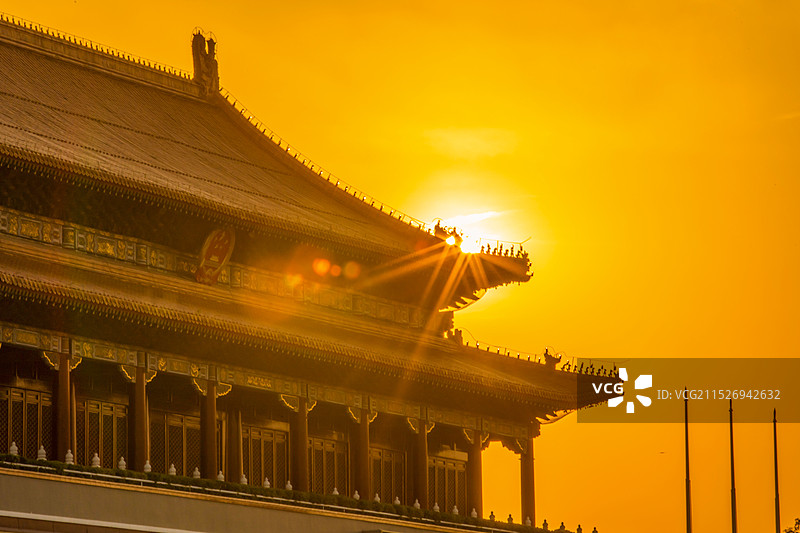 天安门城楼日出局部特写图片素材