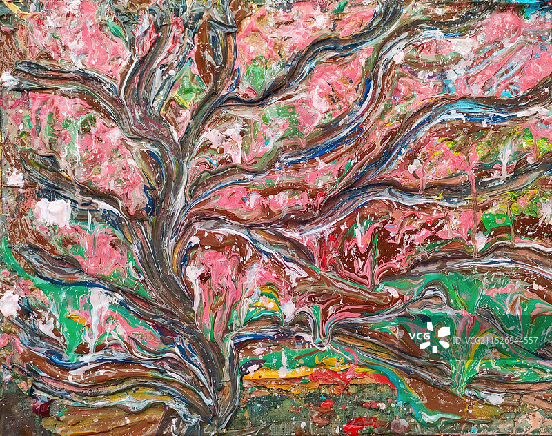 《繁花满树温馨力量》丙烯和综合材料图片素材