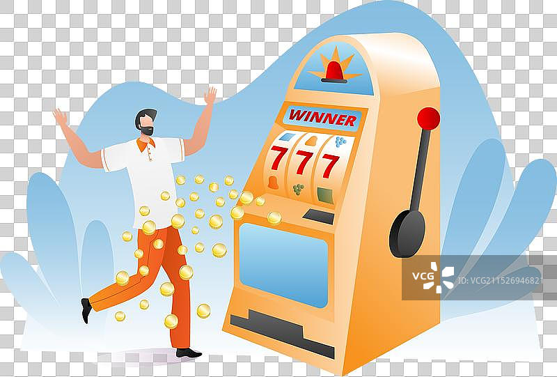 男性赌徒赢得老虎机游戏图片素材
