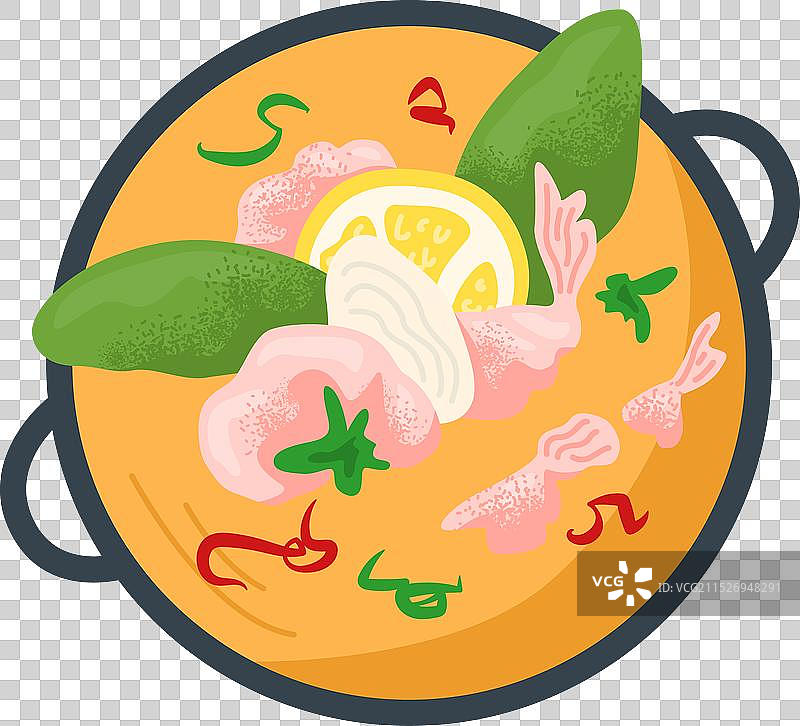 橙色肉汤、绿叶和柠檬片图片素材