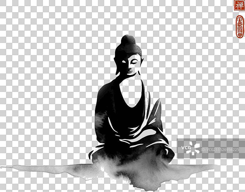 冥想中的佛水墨画图片素材