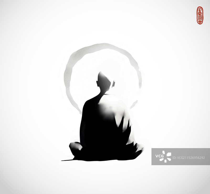 水墨冥想僧侣图片素材