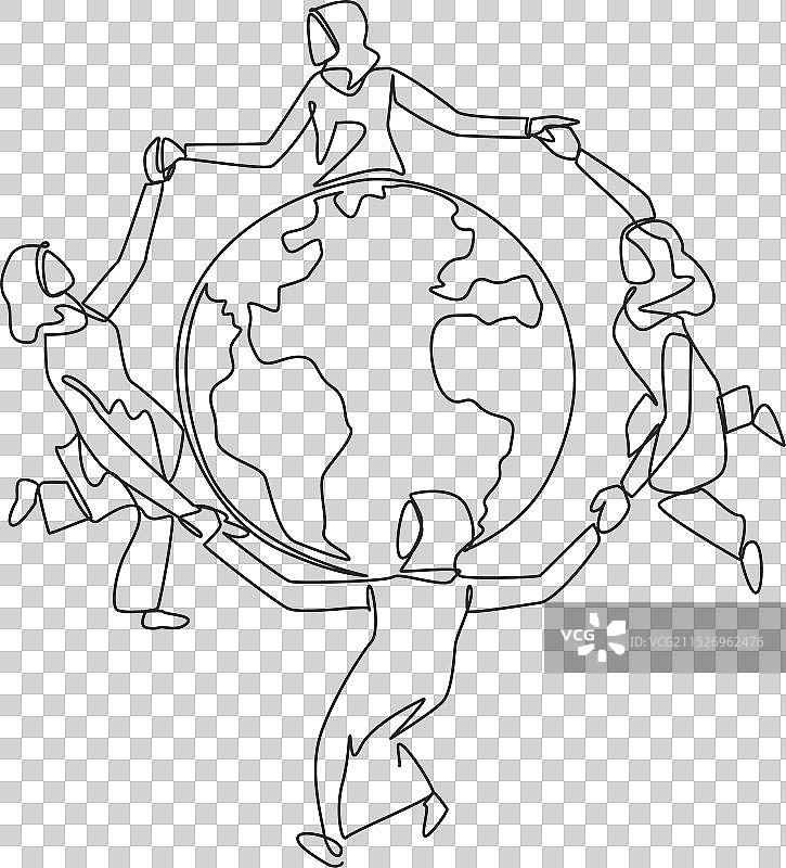 阿拉伯妇女群体的单线画图片素材