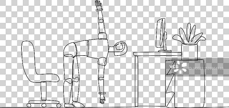 单腿站立的机器人单线画图片素材