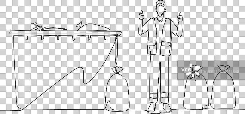 清洁工人连续线条画图片素材