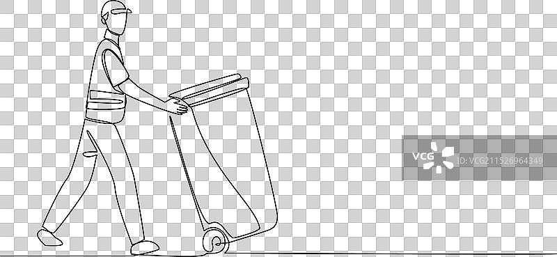 垃圾工人推车单线画图片素材