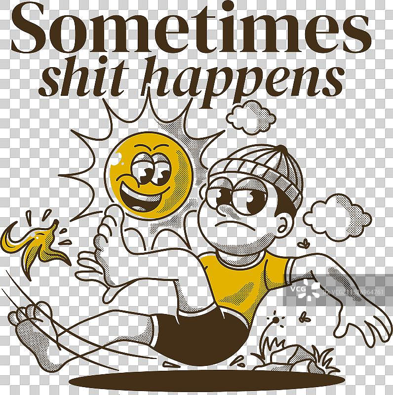 复古风格男孩意外跌倒图片素材