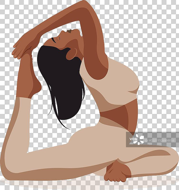 米色瑜伽姿势的彩色女人图片素材