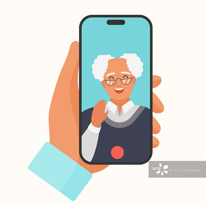 与老年男人进行视频通话，手持电话图片素材
