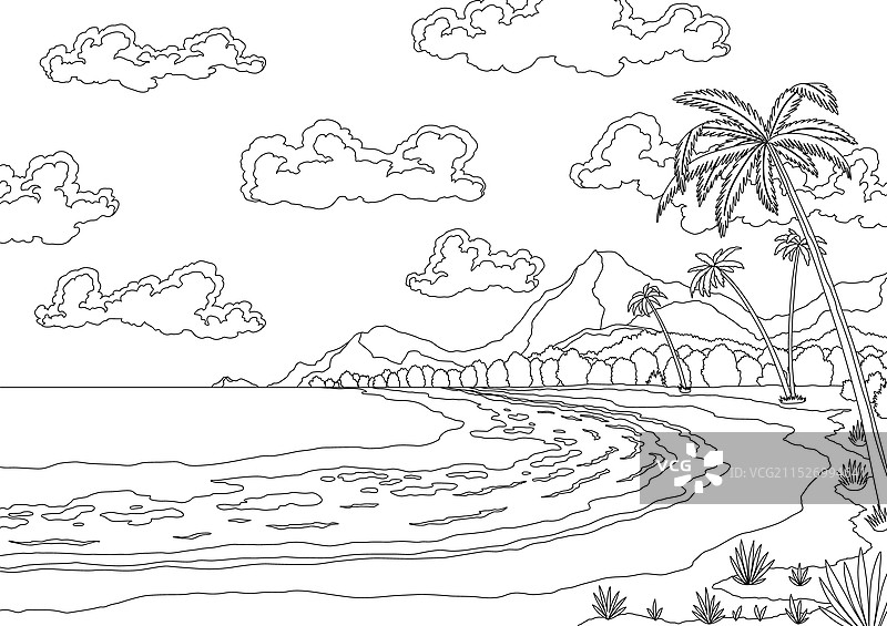 棕榈树岸边海滩景观图片素材