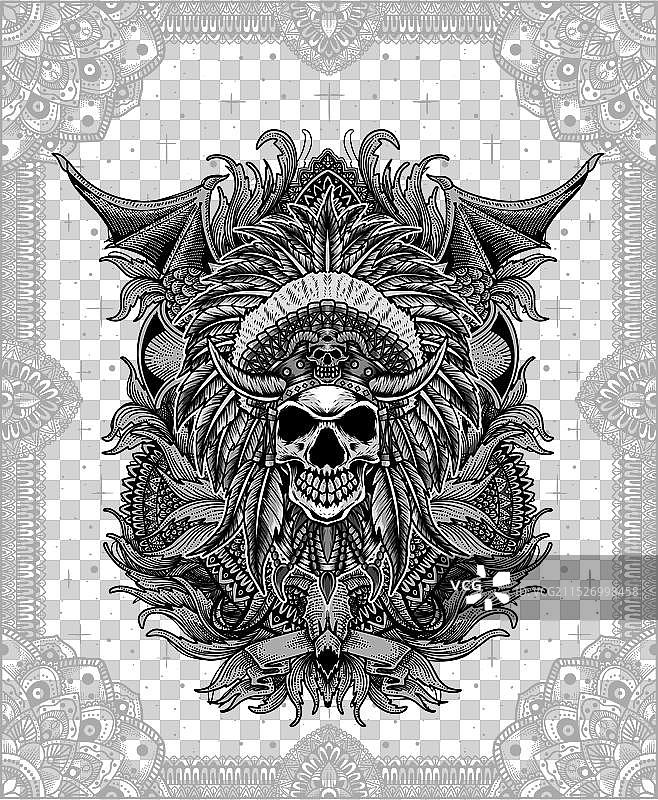 带有复古雕刻的印度阿帕奇头骨图片素材