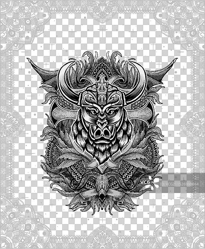 带复古雕刻的野猪维京头图片素材