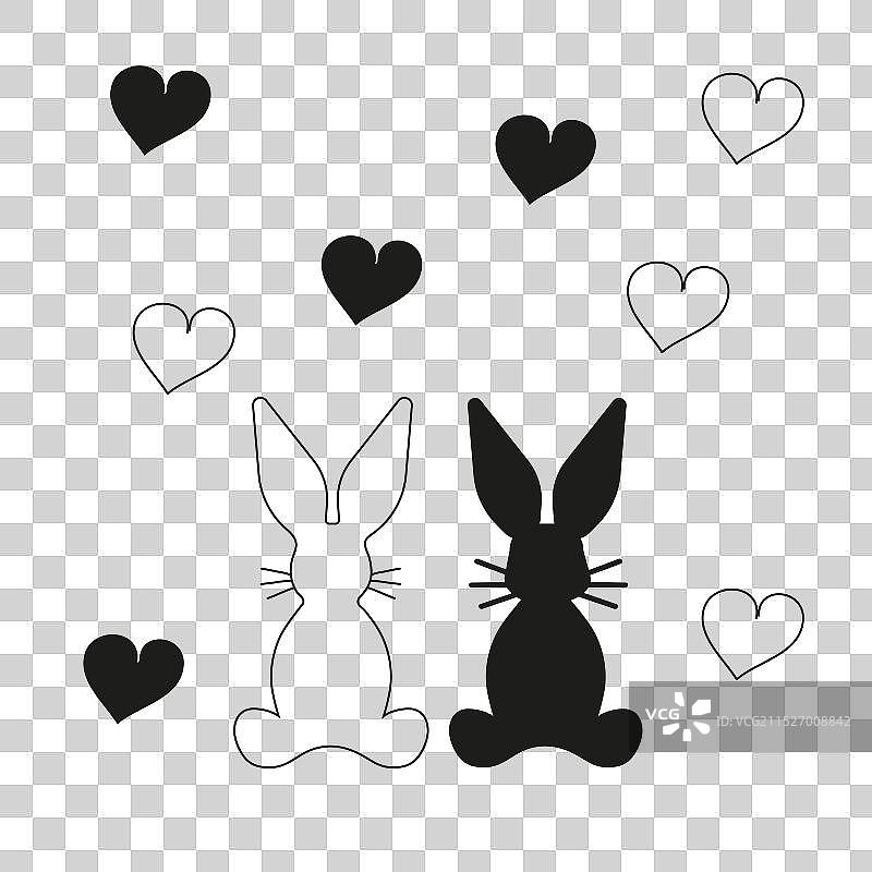 兔子黑白剪影轮廓图片素材