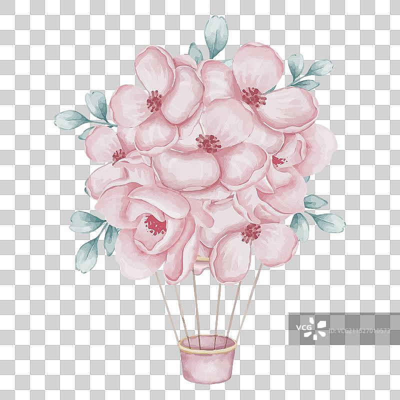 粉色鲜花热气球图片素材