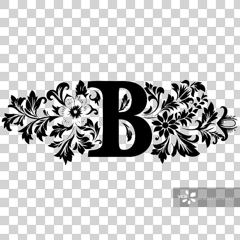 带有花卉设计的华丽字母B图片素材