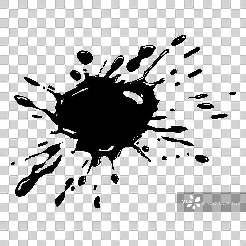 白色背景上的黑色墨水飞溅图片素材