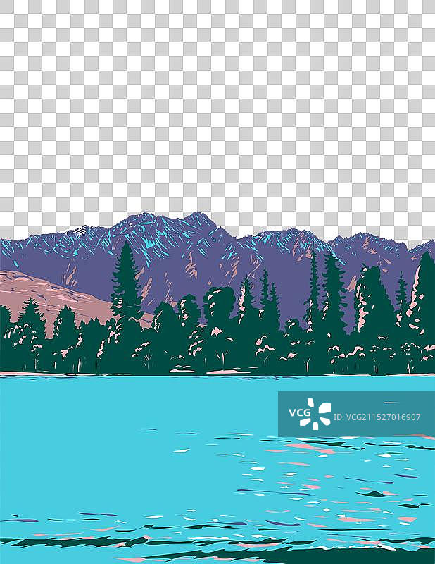 新西兰皇后镇的卓越山脉WPA海报图片素材