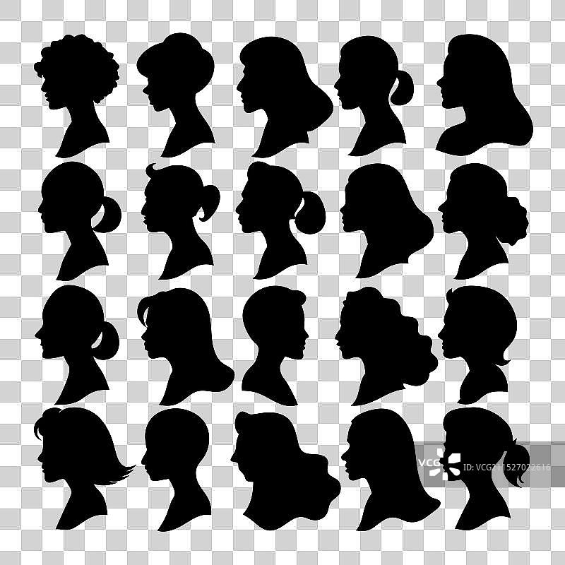 多元化女性侧面轮廓剪影合集图片素材