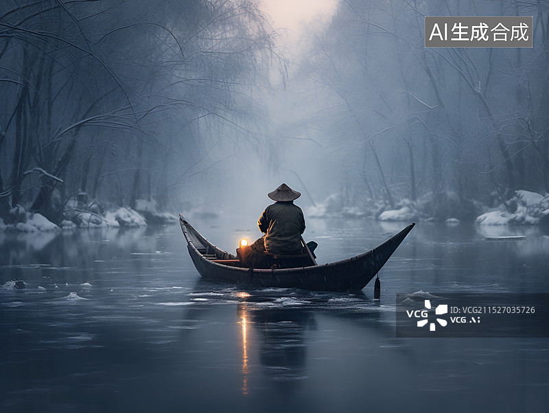 【AI数字艺术】独钓寒江雪插画图片素材