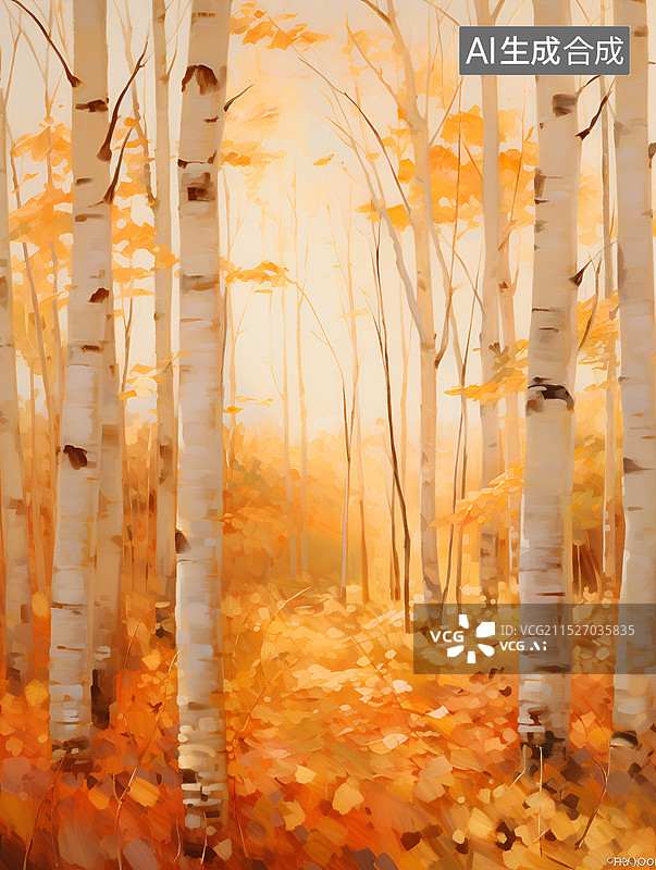 【AI数字艺术】油画秋天的白桦林图片素材
