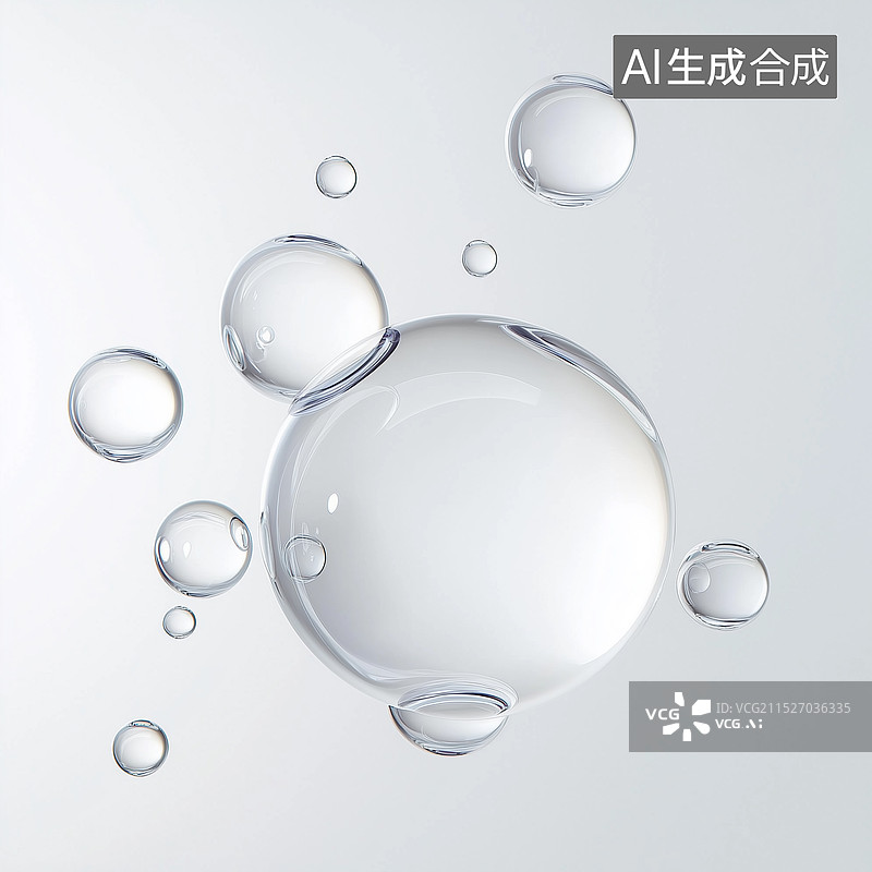 【AI数字艺术】极简透明水滴气泡图片素材
