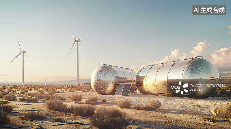 【AI数字艺术】风光制氢产业场景插画——清洁能源发电、储能、制氢图片素材