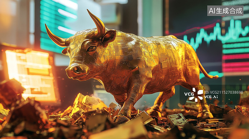 【AI数字艺术】牛市，金融股市概念图片素材