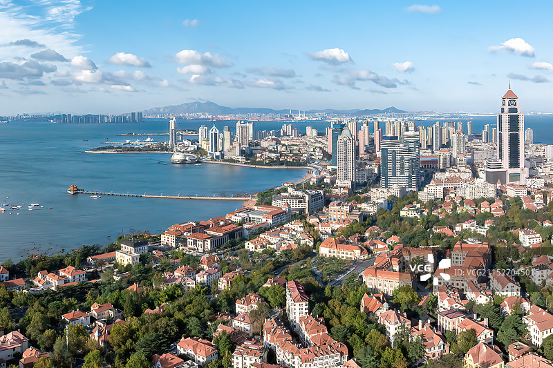 青岛前海湾城市天际线航拍图片素材