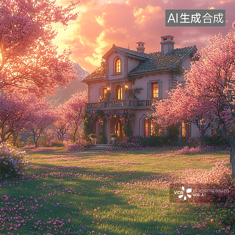 【AI数字艺术】花园城堡图片素材