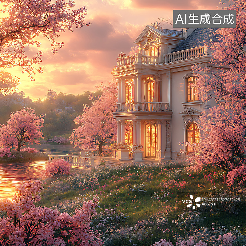 【AI数字艺术】花园城堡图片素材