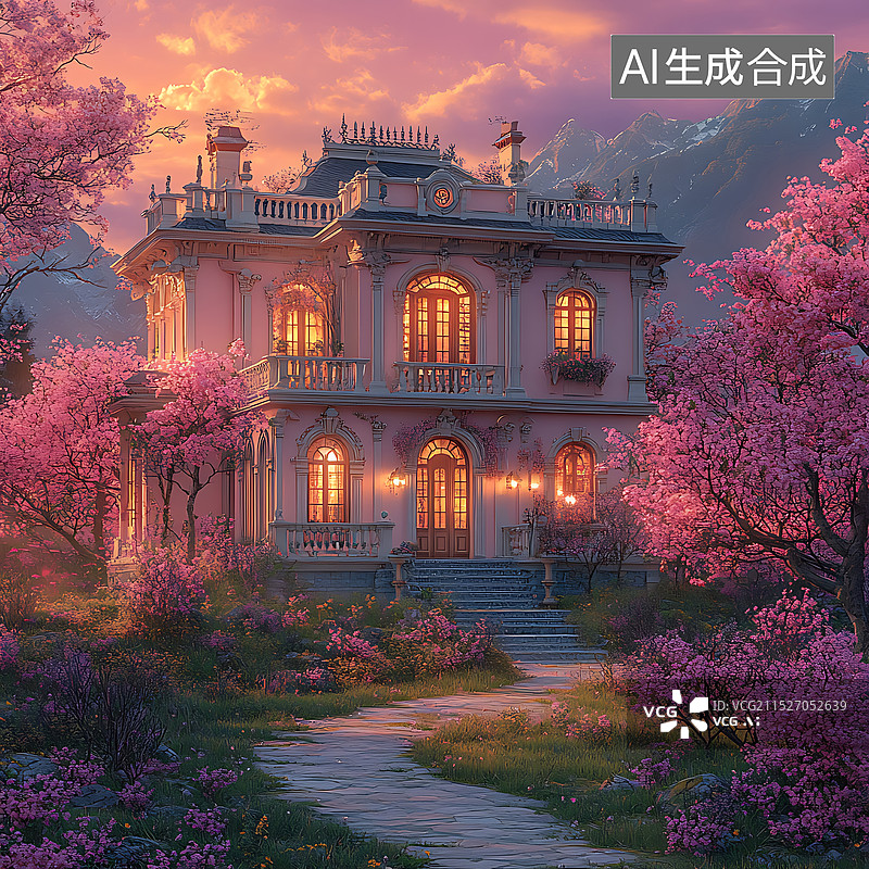 【AI数字艺术】花园城堡图片素材