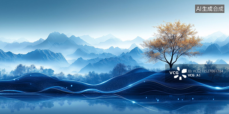 【AI数字艺术】抽象艺术化的梦幻山水风景图片素材