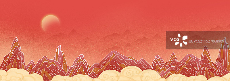 红山岩石国潮风敦煌壁画中国风诗意江山山峰图片素材