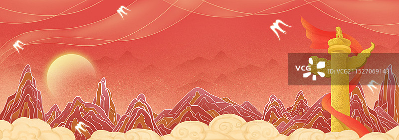 红山岩石国潮风敦煌壁画中国风诗意江山山峰图片素材