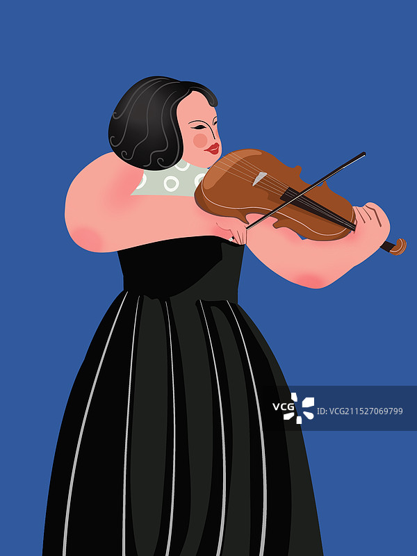 扁平风插画弹小提琴的女士图片素材