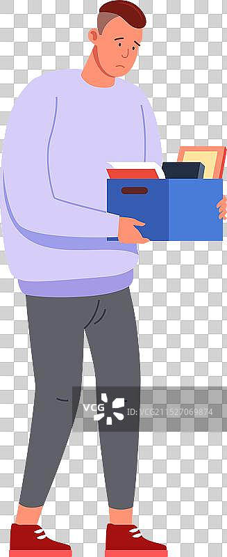 抱着纸箱的悲伤男人图片素材