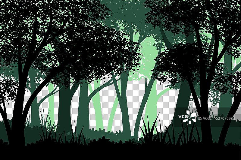 具有渐变色的热带森林景观卡通图片素材