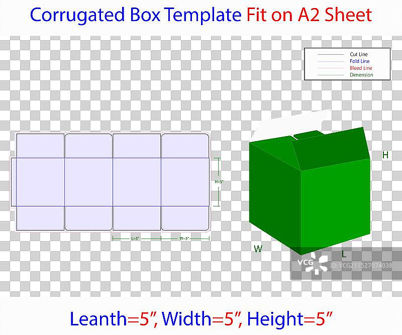 L5 W5 H5英寸瓦楞纸箱压线模板图片素材