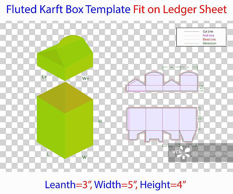 3x3x4英寸瓦楞纸板方形刀模模板图片素材