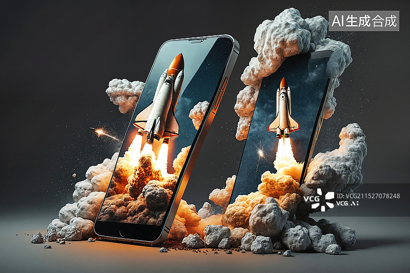 【AI数字艺术】手机发射火箭图片素材