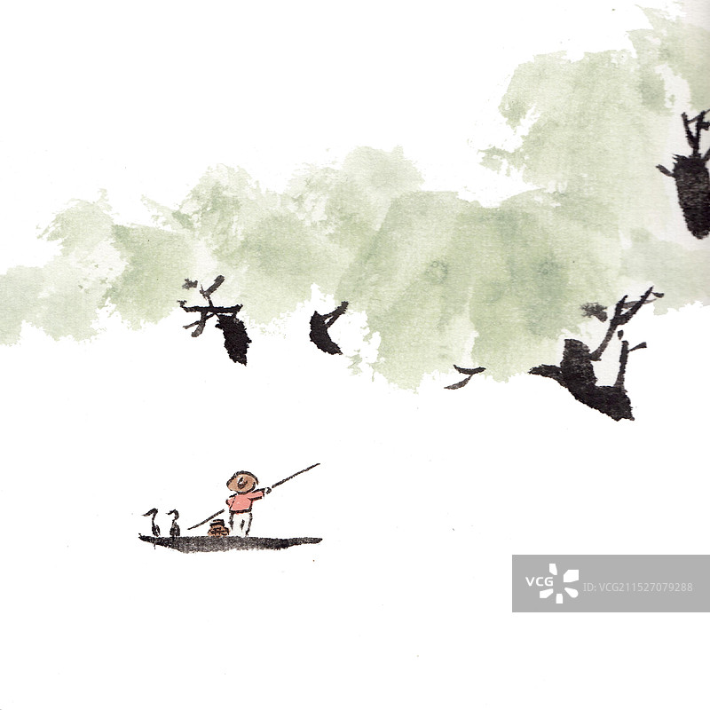 唯美清新手绘插画二十四节气雨水图片素材