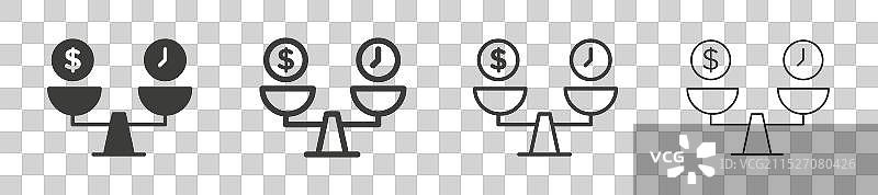 白色背景上的时间和金钱比较比例图标集图片素材