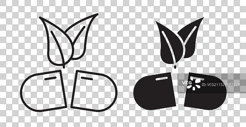 草药生态胶囊细线图标集图片素材