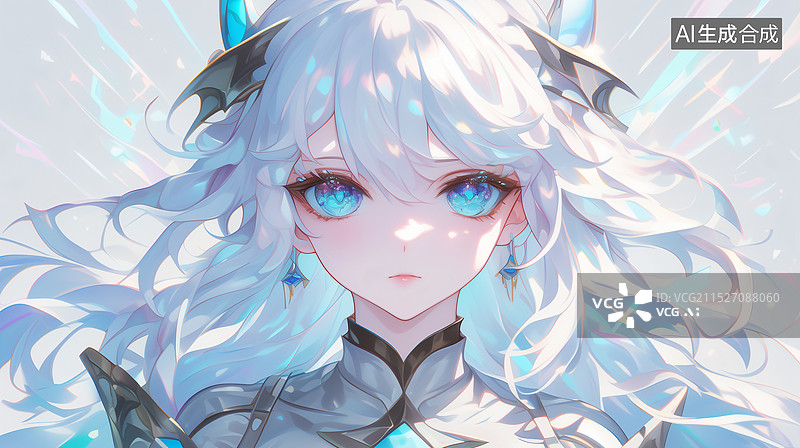 【AI数字艺术】漫画风白毛少女图片素材