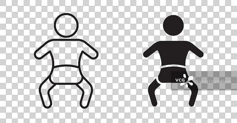 婴儿换尿布细线图标集图片素材