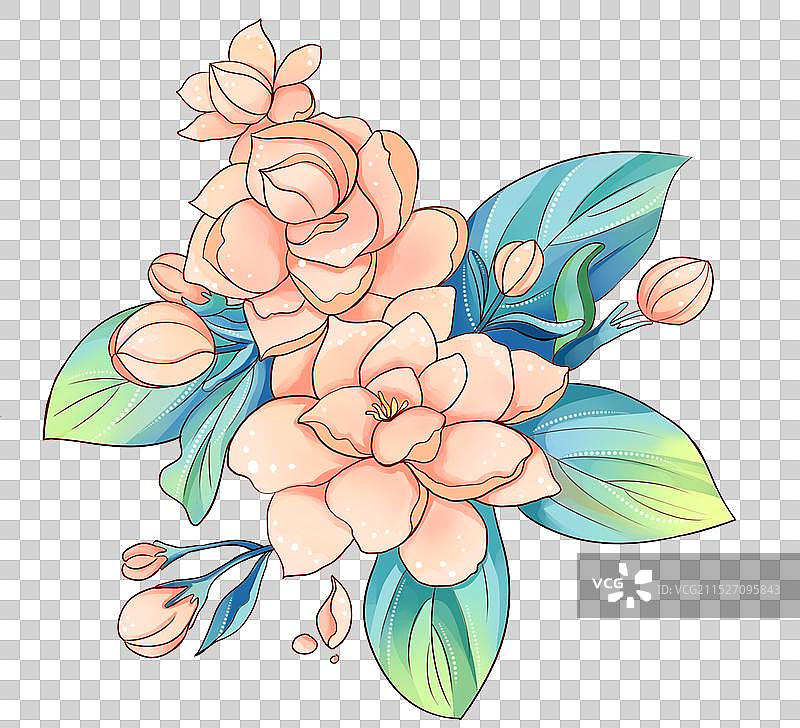 山茶花新中式元素png花卉国潮风图片素材