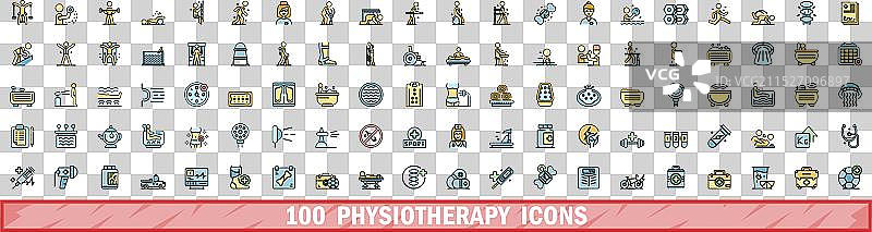 100个物理治疗图标彩色线条风格图片素材