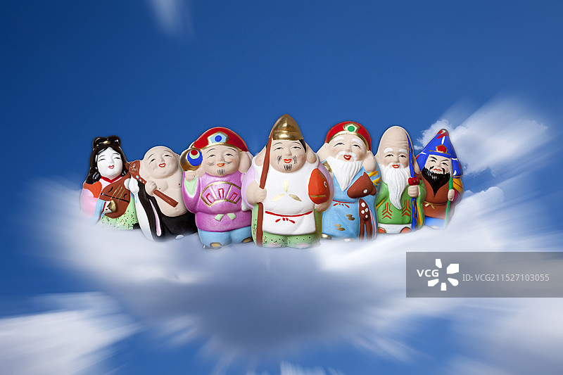 空中飞翔的七福神图片素材