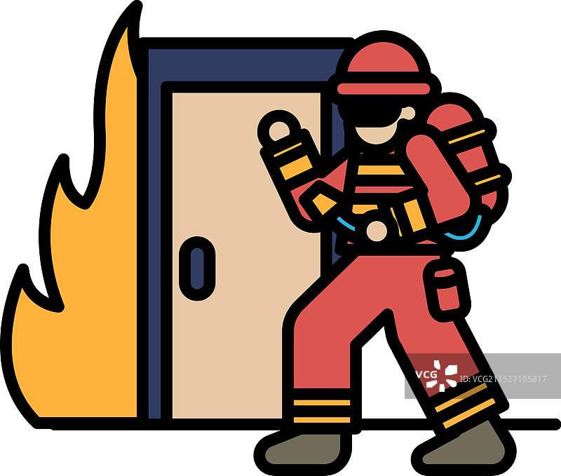 消防员站在燃烧物前图片素材