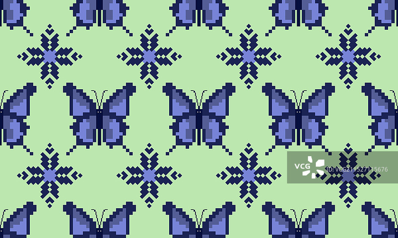 蓝色蝴蝶绿色背景像素设计图片素材